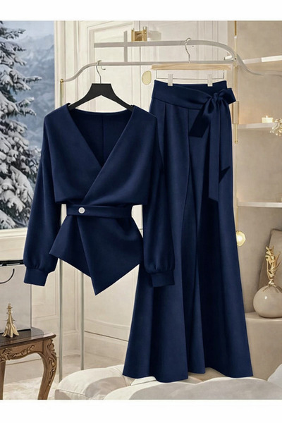 TESY Bluz Pantolon İkili Takım Bağlama Detaylı Rahat Kalıp