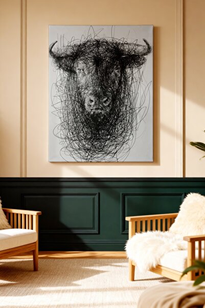 ART NEST DEKOR ÇİZGİ ÇALIŞMASI BOĞA DESENLİ CANVAS TABLO