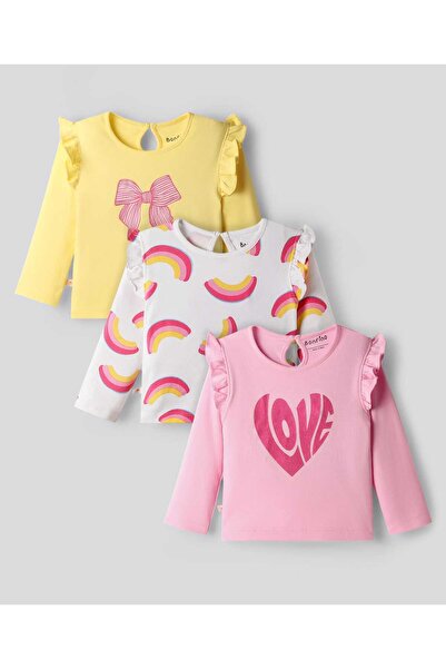 Bonfino 100% Cotton Full Sleeves Printed T-shirts Pack Of 3 - Yellow/Pink/White