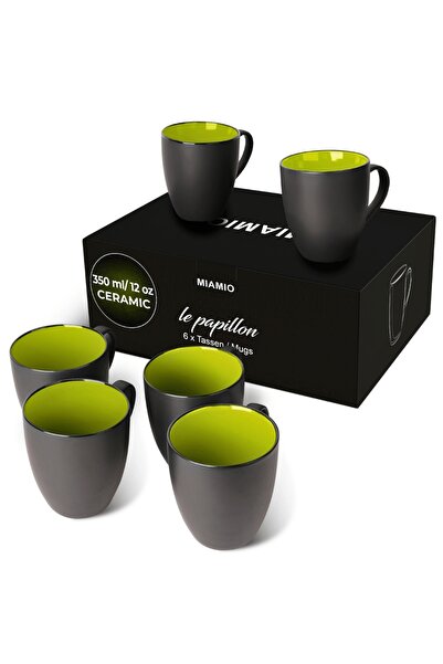 MIAMIO Комплект от 6 чаши за кафе, колекция Le Papillon, керамични, зелена въ...