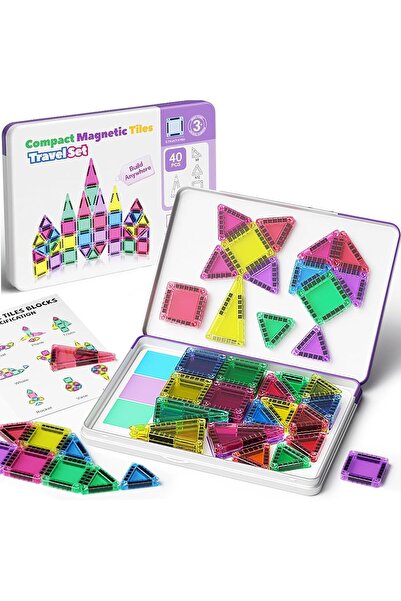 Arabest Magnetic Tiles Building Blocks Set, 40 Pcs Travel STEM Toy with Porta...