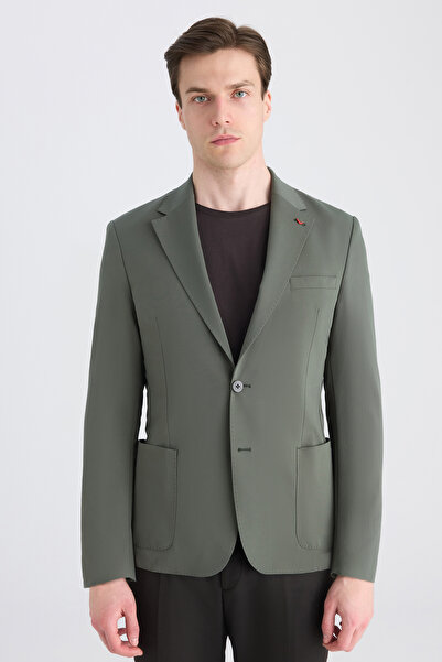 D'S Damat Ds Damat Slim Fit Khaki Plain Fabric Jacket