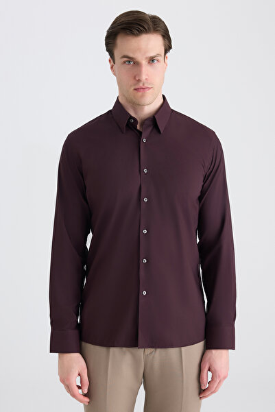 Twn Cămașă slim fit, uni, culoare prună