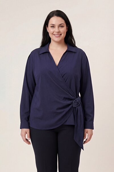 Roxxlen Γυναικείο πουκάμισο μεγάλου μεγέθους με διπλό στήθος και δέσιμο στο μ...