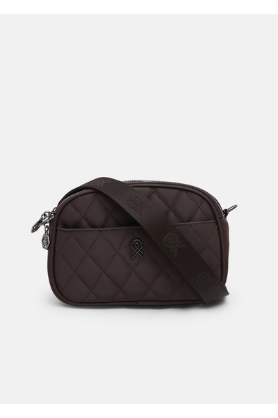 Les Crioch Women's Brown Satin Embroidered Lined 4-Compartment Adjustable Str...