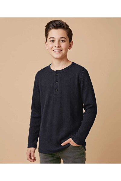 Pine kids Knit Full Sleeves Solid T-Shirt - Black