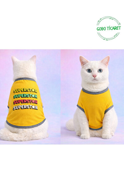 Gobo SUPERSTAR Desenli Kedi ve Köpek Kıyafeti– Renkli Sevimli Evcil Hayvan Tişörtü Elbisesi , Farklı Renk