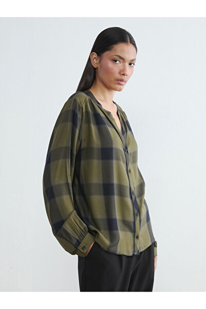 LC Waikiki Özmarka Νέα Σεζόν Μπλούζα με Ανοιχτό Γιακά Καρό oversized