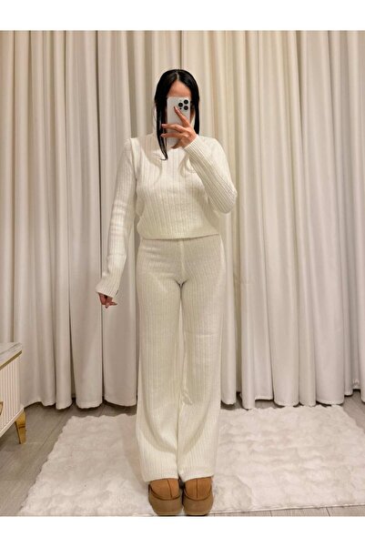 Labien Butik Pantolonlu Triko Takım - Ekru