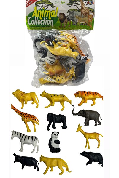 afreyz oyuncak Vahşi Hayvanlar 12’Li Aslan Fil Goril Zürafa Çoklu Orman Hayva...