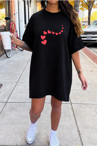 Pink Sky Rochie tricou casual din bumbac, cu mânecă scurtă, cu decolteu rotun...