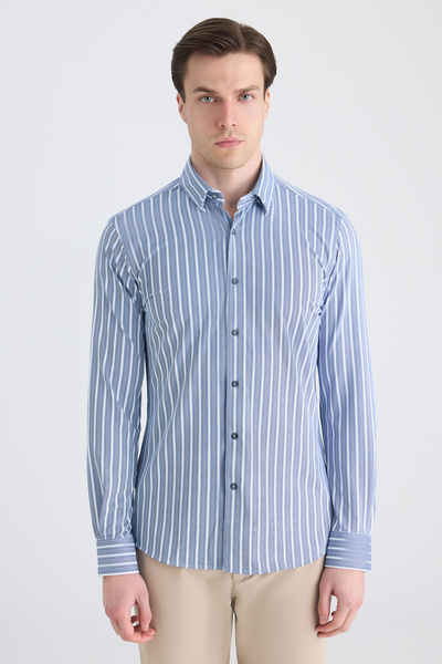 Twn Cămașă cu imprimeu în dungi bleumarin slim fit