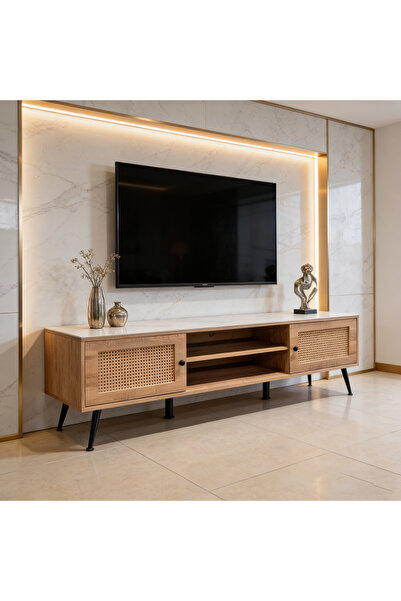 Bleco High-Quality Rattan Living Room TV Cabinet - Storage Cabinet, Natural V...