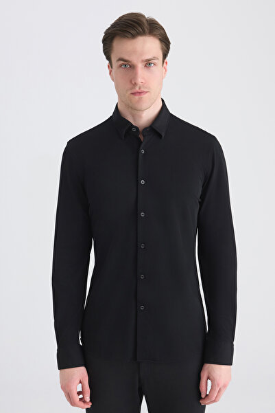 Twn Slim Fit Black Knitted Shirt