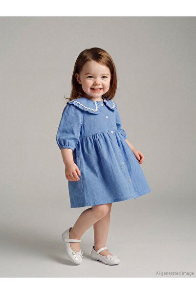 LC Waikiki Embroidered Peter Pan Collar Plaid Baby Girls' Dress