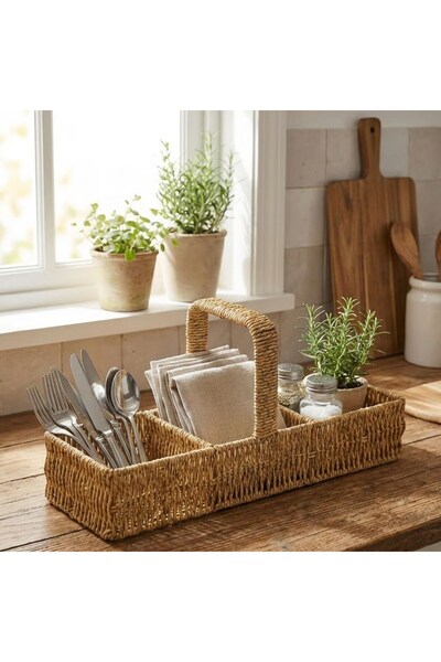 Greathings Organizator din plastic cu 3 compartimente din ratan – Organizator...