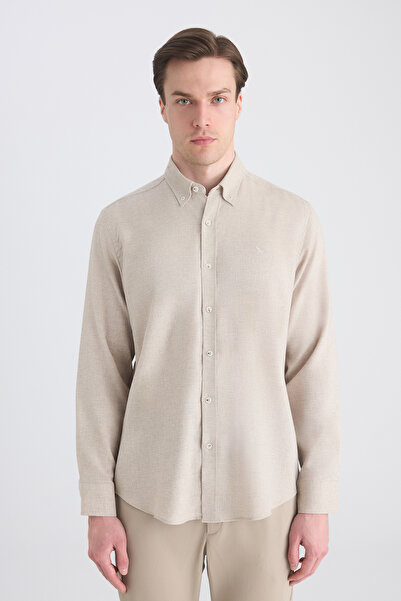 D'S Damat Cămașă Ds Damat Comfort Bej cu textură Dobby