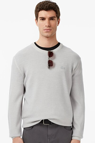 Lacoste Men's Classic Fit Pyramid Knit 100% Wool Sweater Gray