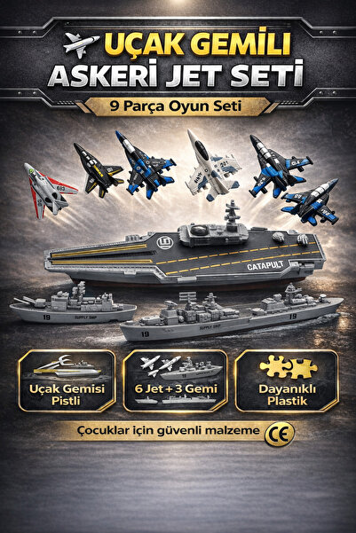 TRENDZONE Uçak Gemili Askeri Jet Seti 9 Parça | 24 cm Büyük Boy Gemi | Hareke...