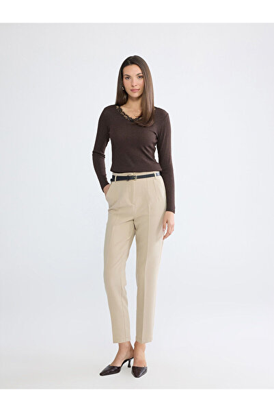LC Waikiki Peak New Season Women's Cigarette Fabric Pants with Belted Waist