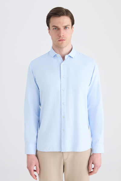 Twn Cămașă Dobby albastră slim fit