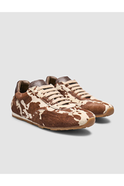 Cabani Cow Patterned Pony Hair Brown Women's Sneaker