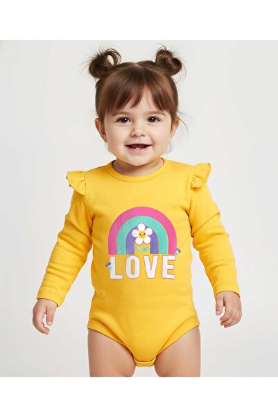 Babyhug 100% Cotton Knit Full Sleeves Onesie With Rainbow & Floral Print - Ye...