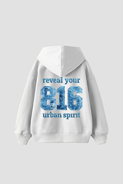 Sekizbiraltı 816 Urban Spirit Printed Oversize Unisex White Hoodie