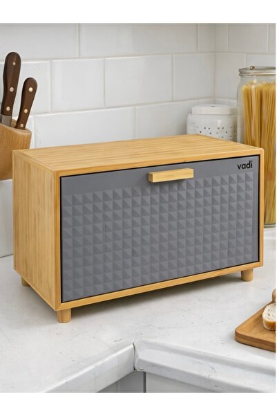 KELEN DEKORASYON Karina Metal Kapaklı Bambu Lüks Ekmek Kutusu Ekmeklik Dikdör...