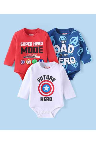 Babyhug Marvel طقم ملابس داخلية قطنية بأكمام طويلة من نسيج متشابك مزين برسوما...