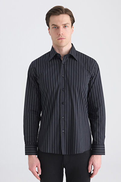 D'S Damat Ds Damat Slim Fit Чорна сорочка з армурою