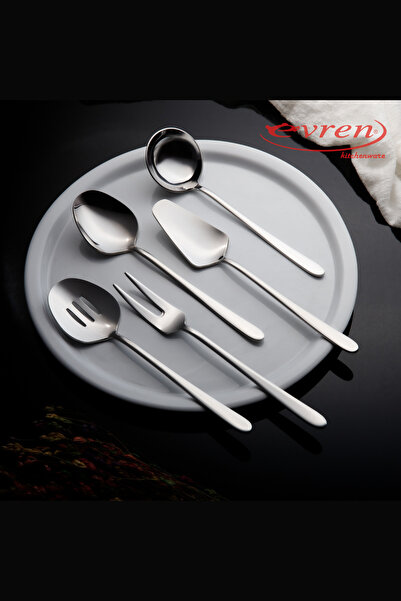 EVREN MUTFAK 5 Piece Silver Steel Ladle Colander Serving Set (Si̇lver)
