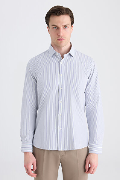 Twn Cămașă slim cu dungi bleumarin