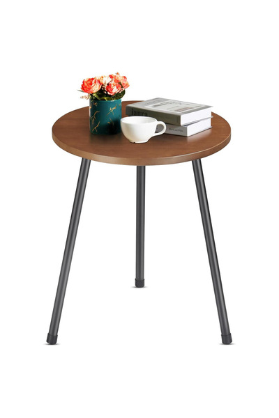 OKAE A round wooden serving table in a luxurious walnut brown color, a classi...