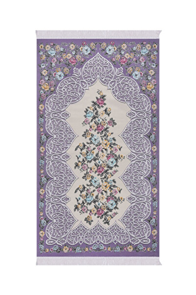 Bursa İpek Purple Floral Pattern Silky Tapestry Prayer Rug