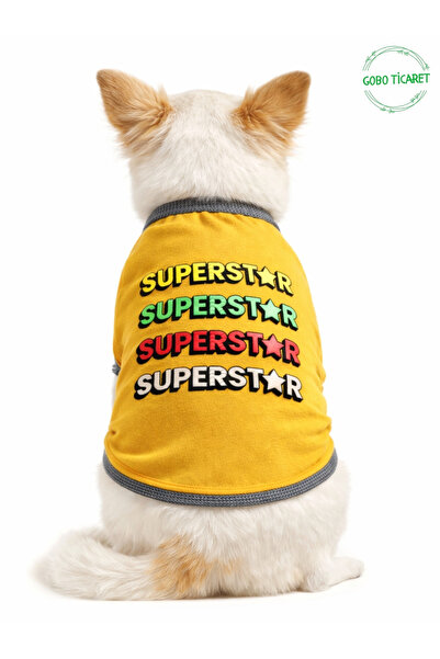 Gobo SUPERSTAR Desenli Kedi ve Köpek Kıyafeti– Renkli Sevimli Evcil Hayvan Tişörtü Elbisesi , Farklı Renk