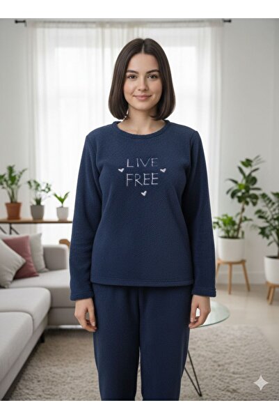 sleeproom Women's Plush Navy Blue Pajama Set