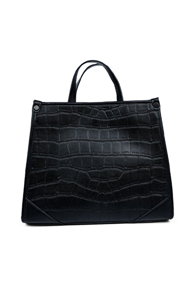 london Rag Women Croco Faux Leather Hand Bag in Black