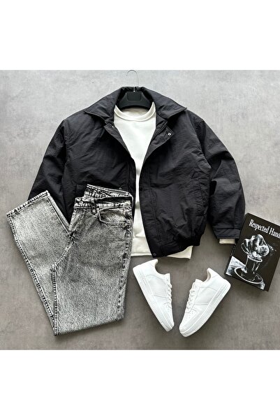 tetramoda Oversize Crinkle Bomber Jacket & Snow Wash Baggy Jeans Set of 2