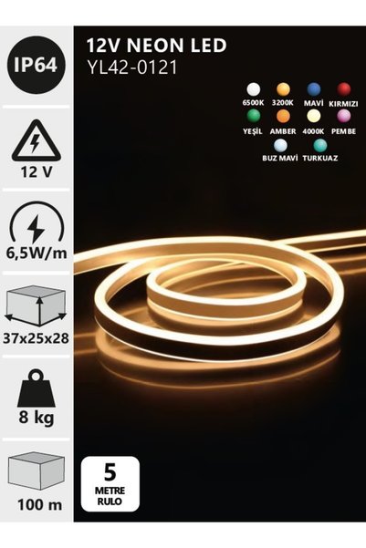 Noas 12V Neon LED Beyaz (5 Metre) (YL42-0121)