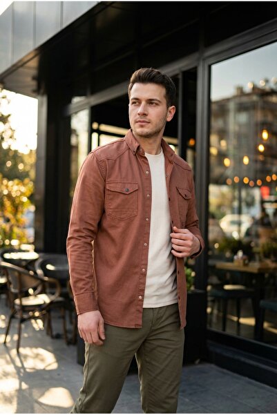 bombe Men's Slim Fit Skinny Fit Denim Shirt