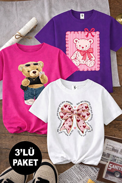 twins tailors Μπλουζάκι για κορίτσια με στάμπα καρδιάς, φιόγκου και αρκουδάκι...