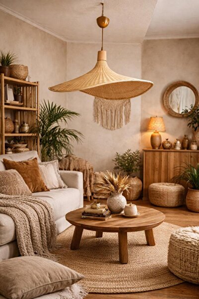 Ömür Avize Modern Nordic Tasarım Bambo Avize Hasır Avize