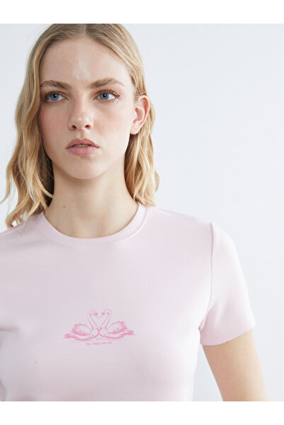 LC Waikiki طاقم الرقبة المطبوعة تي شيرت المرأة