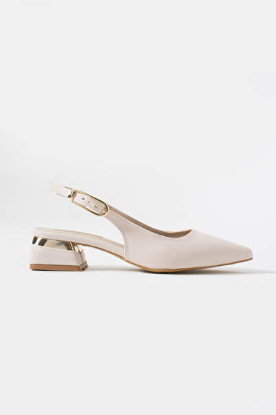 Gökçe Shoes Cassia Krem Mat Saten Gold Toka Detay Kadın Babet Ayakkabı
