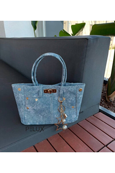 pelux Sheymas Kadın Denim Mini El Çantası – Kilit Detaylı, Aksesuar Askılı