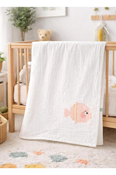 kitikate Organic Blop Blop Muslin Blanket White