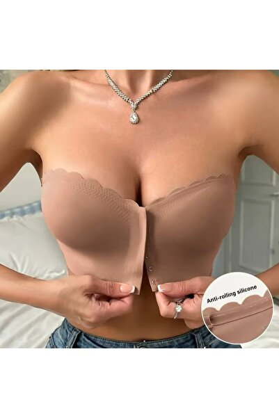 Eces Design Women's Push-Up Bra - Open Strapless Cropped Seamless Bra W1034