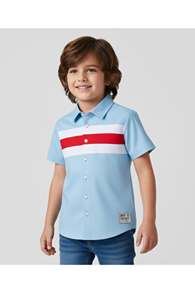 Pine kids Cotton Woven Half Sleeves Solid Colour Shirt - Light Blue
