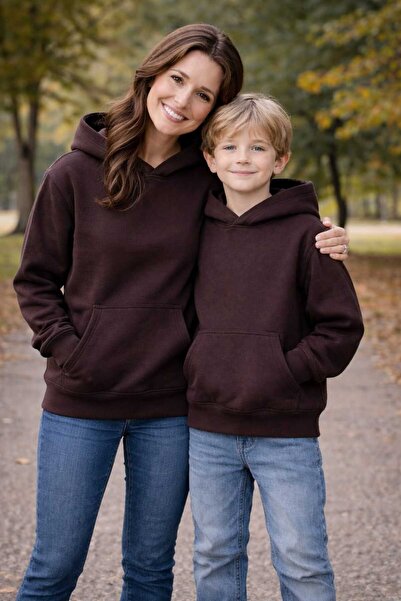 BEBEĞİME ÇORAP Mother and Child Hooded Sweatshirt Raster Pullover Combo - Add...